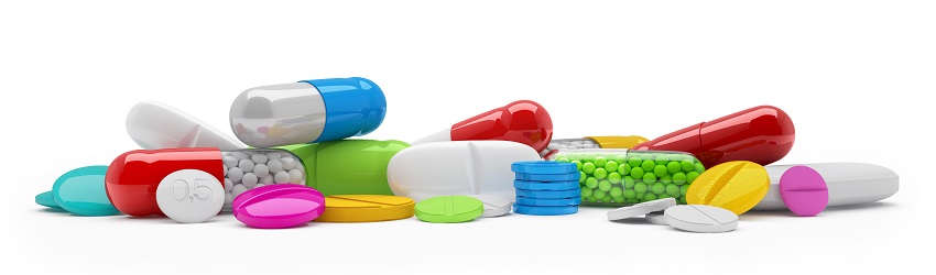 Bunte, farbenfrohe Medikamente - Tabletten, Pillen, Kapseln